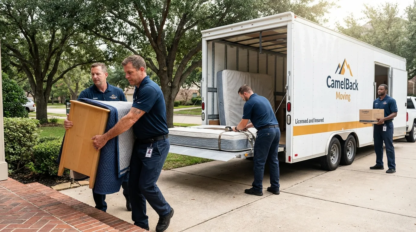 Crew loading residential truck for cross-state move from Sheffield, IA