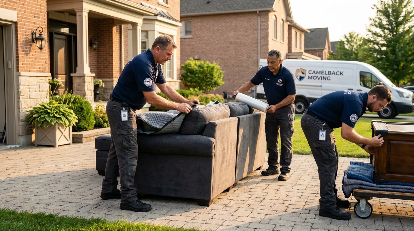Large estate moving crew wrapping furniture in Sheffield, IA